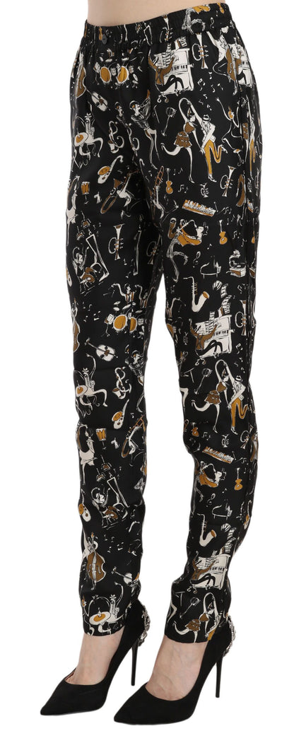 Pantaloni affusolati a vita alta con stampa Jazz Club nera Dolce &amp; Gabbana