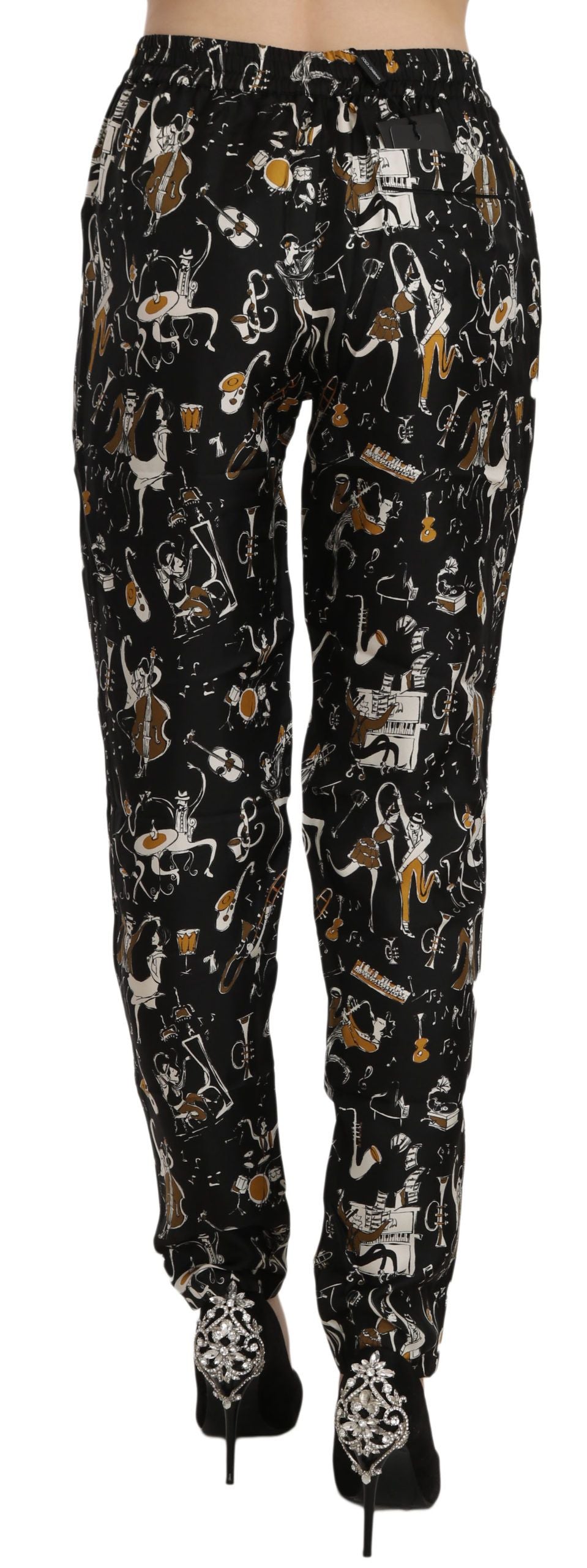 Pantaloni affusolati a vita alta con stampa Jazz Club nera Dolce &amp; Gabbana
