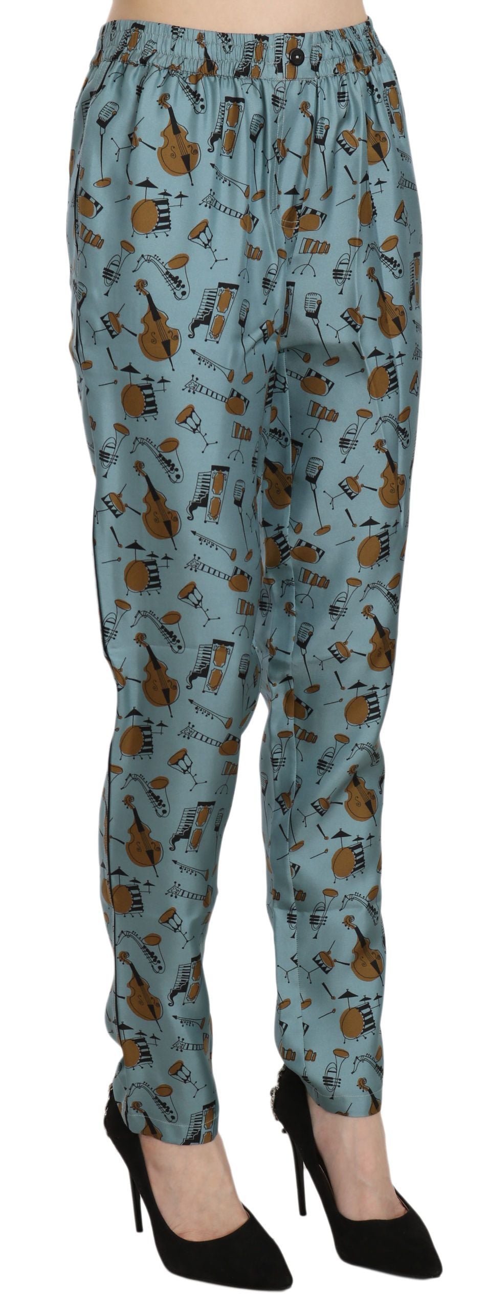 Pantaloni affusolati con stampa di strumenti musicali blu Dolce &amp; Gabbana