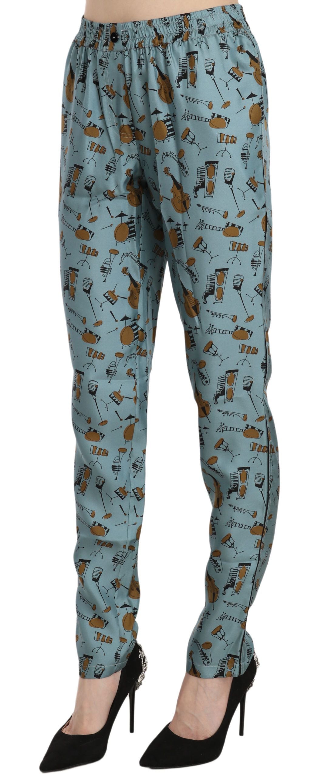 Pantaloni affusolati con stampa di strumenti musicali blu Dolce &amp; Gabbana