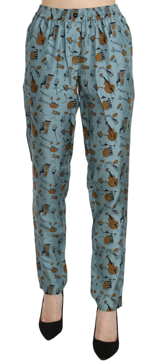 Pantaloni affusolati con stampa di strumenti musicali blu Dolce &amp; Gabbana