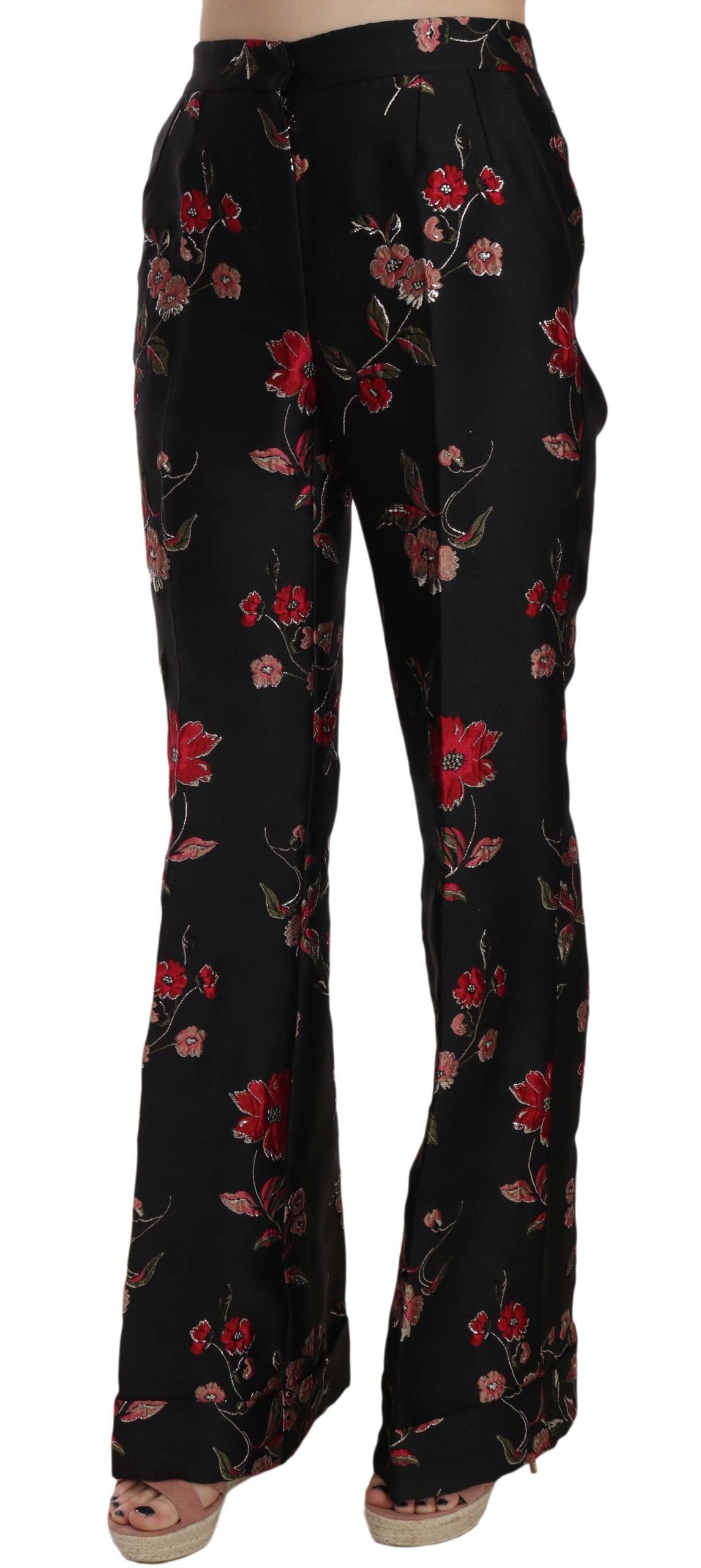 Pantaloni neri con stampa floreale Dolce &amp; Gabbana