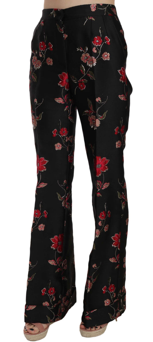 Pantaloni neri con stampa floreale Dolce &amp; Gabbana