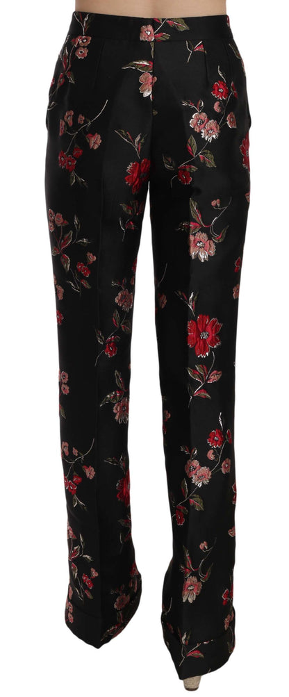 Pantaloni neri con stampa floreale Dolce &amp; Gabbana