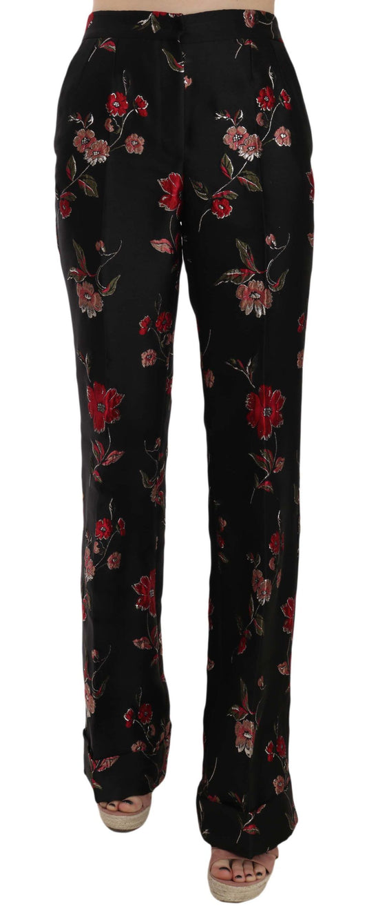 Pantaloni neri con stampa floreale Dolce &amp; Gabbana