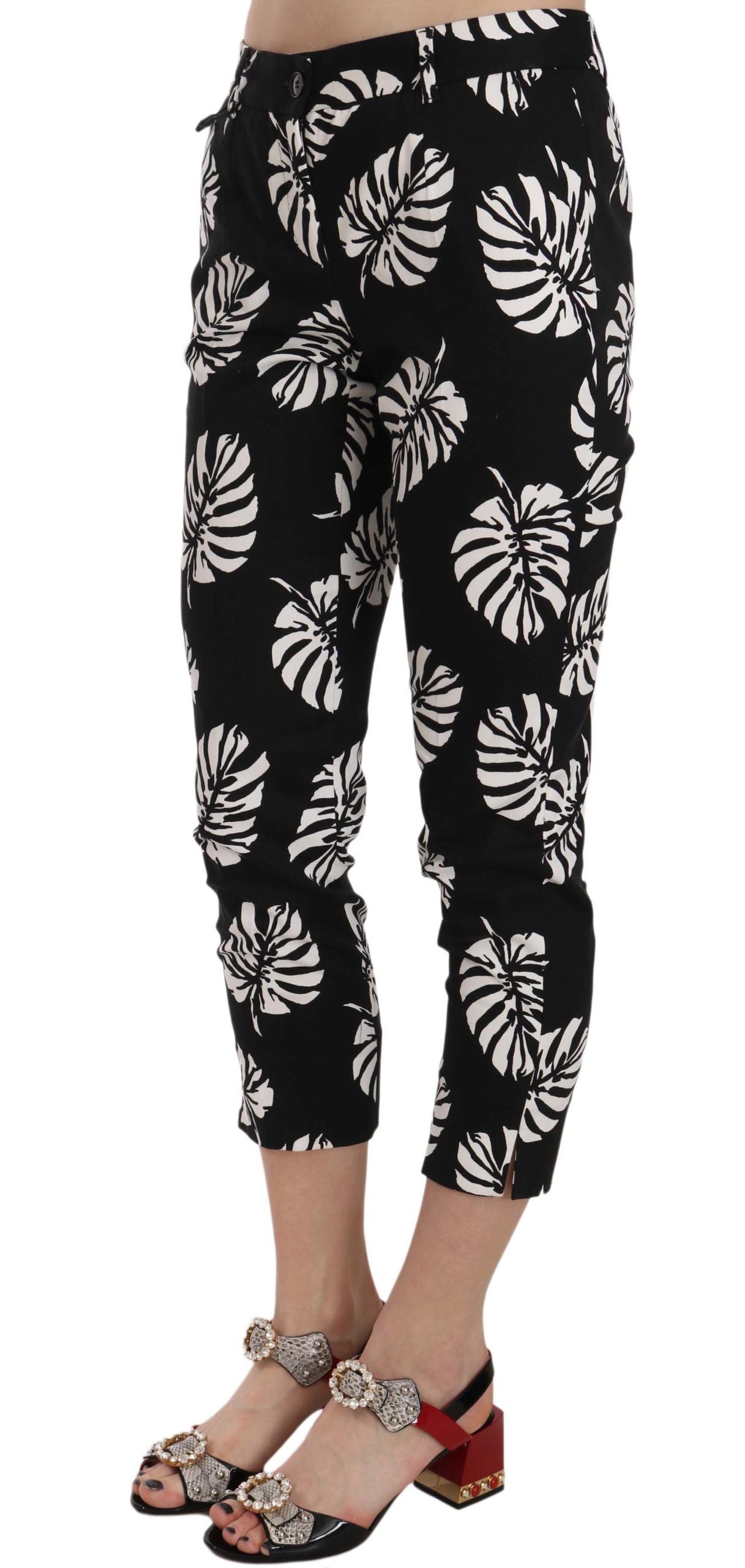 Pantaloni skinny con stampa di foglie di palma nere Dolce &amp; Gabbana