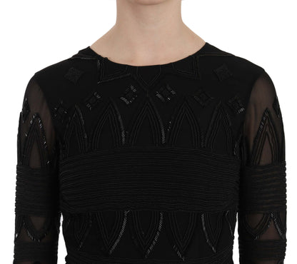 Mini abito a tubino in seta nera con paillettes di John Richmond