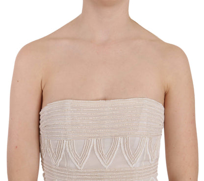 Abito corto in seta beige con perline John Richmond