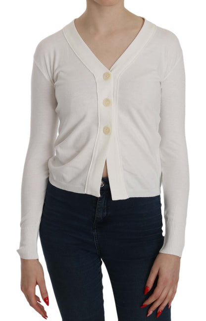 BYBLOS Cardigan corto con scollo a V bianco e maniche lunghe