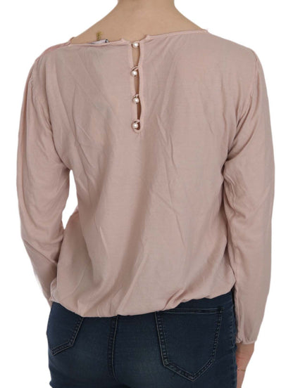 PINK MEMORIES Blusa a maniche lunghe in pizzo rosa trasparente