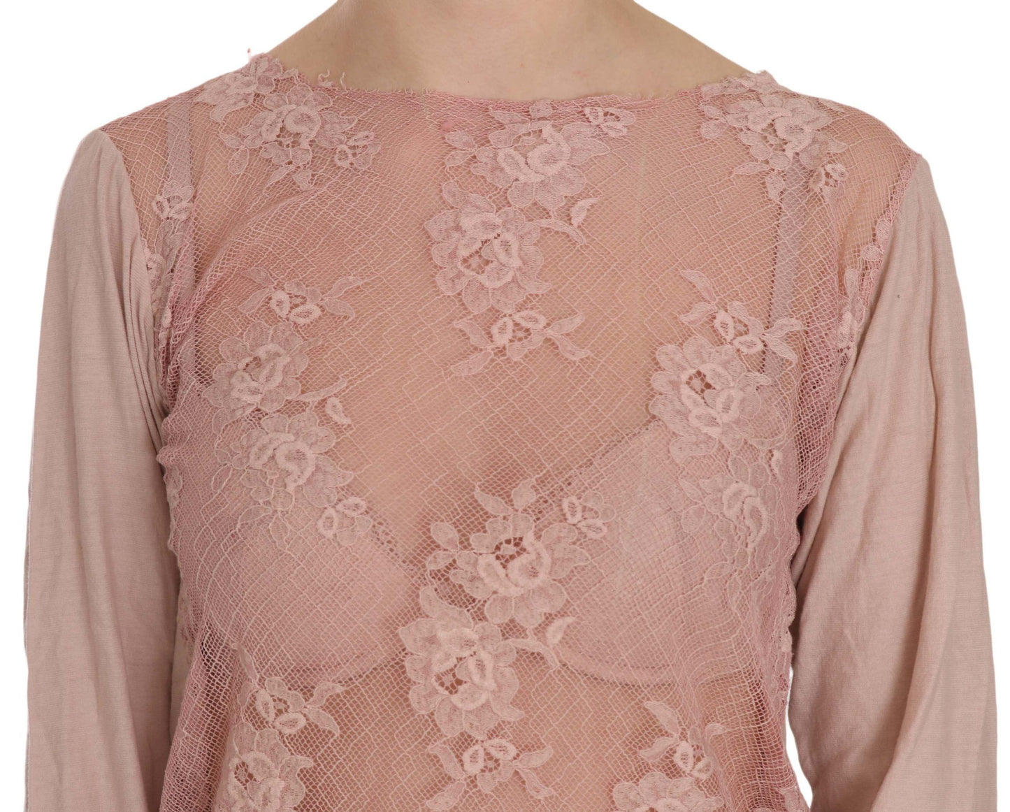 PINK MEMORIES Blusa a maniche lunghe in pizzo rosa trasparente