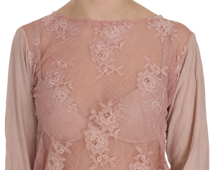PINK MEMORIES Blusa a maniche lunghe in pizzo rosa trasparente