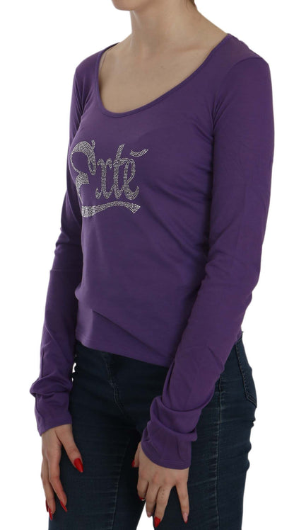 Top casual a maniche lunghe con cristalli viola Exte