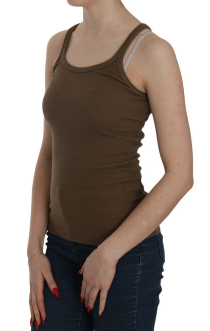 PINK MEMORIES Top blusa senza maniche con spalline sottili marrone