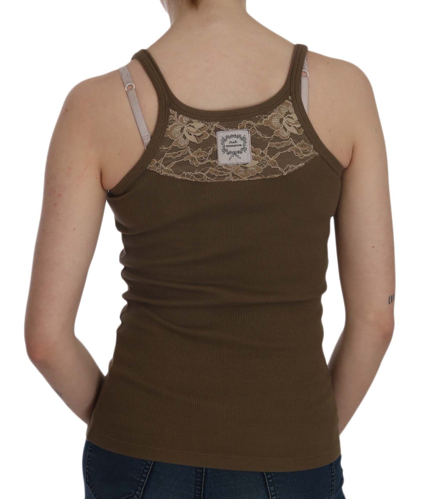 PINK MEMORIES Top blusa senza maniche con spalline sottili marrone