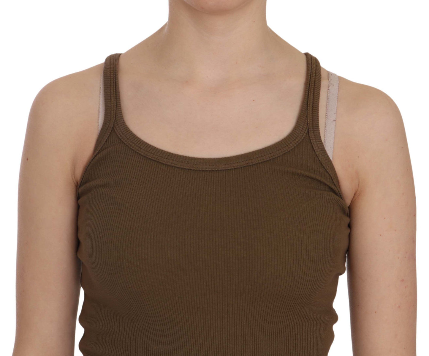 PINK MEMORIES Top blusa senza maniche con spalline sottili marrone