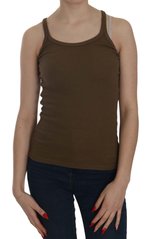 PINK MEMORIES Top blusa senza maniche con spalline sottili marrone
