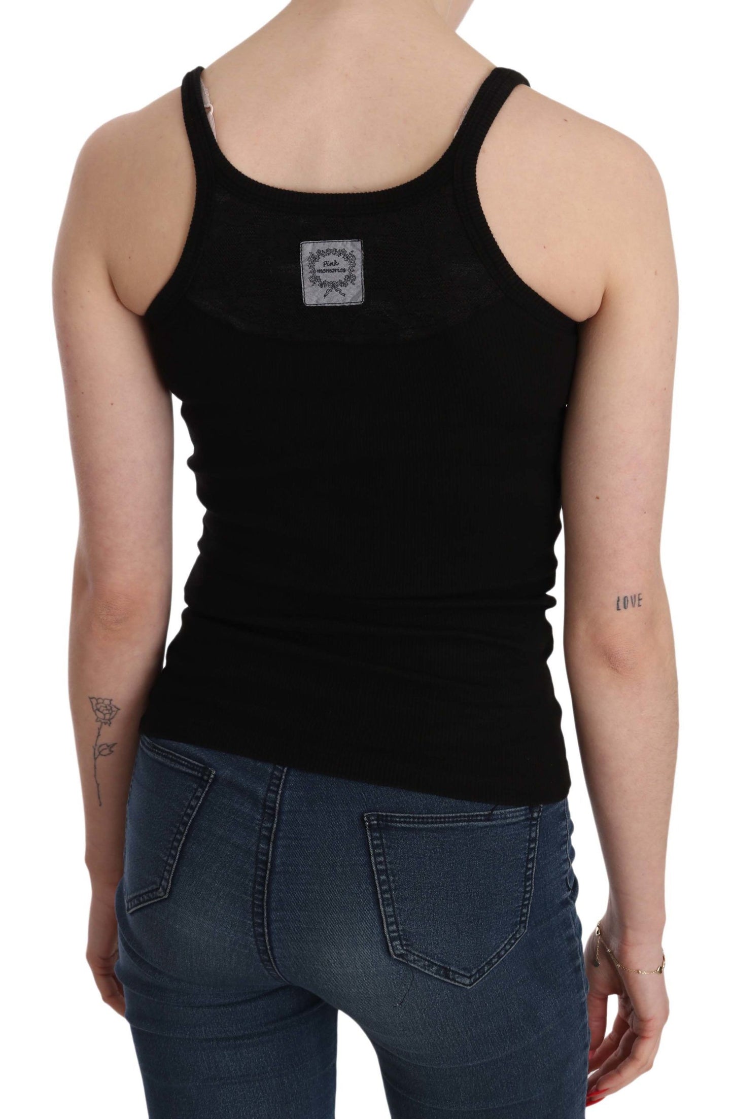 PINK MEMORIES Blusa nera senza maniche con spalline sottili