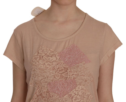 PINK MEMORIES Mini abito a tubino con maniche corte in pizzo rosa