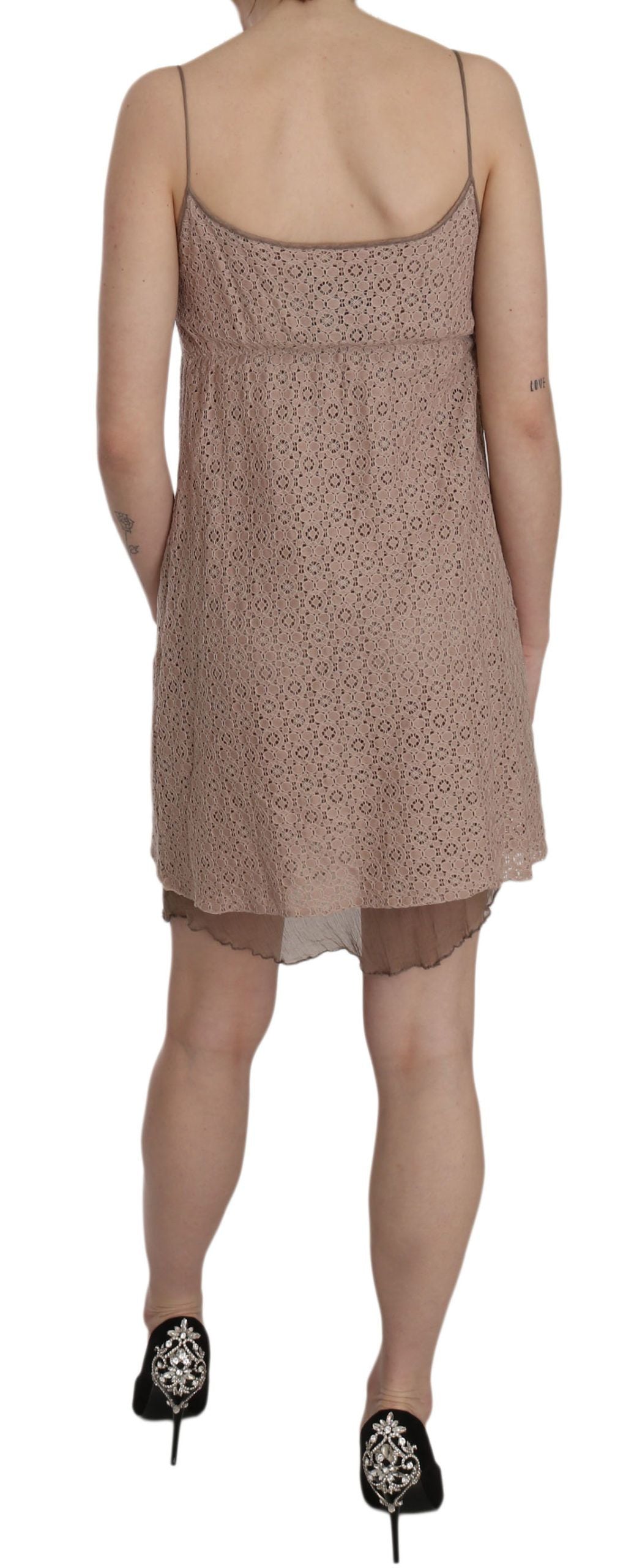 PINK MEMORIES Mini abito in cotone beige con spalline sottili e linea ad A