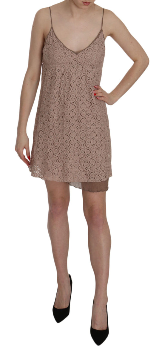 PINK MEMORIES Mini abito in cotone beige con spalline sottili e linea ad A