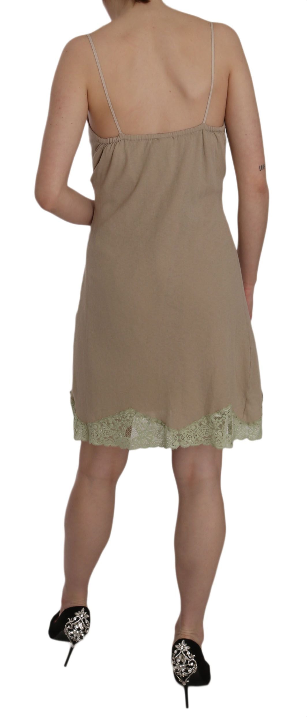 PINK MEMORIES Mini abito in cotone con spalline sottili in pizzo beige