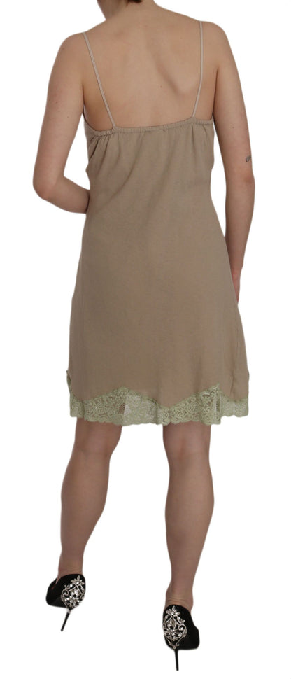 PINK MEMORIES Mini abito in cotone con spalline sottili in pizzo beige