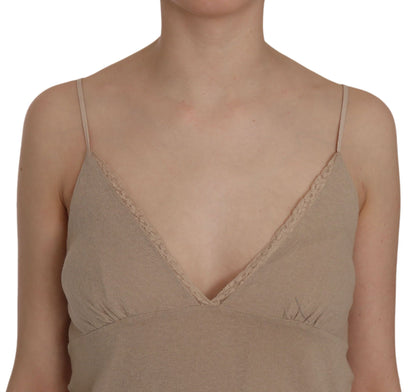 PINK MEMORIES Mini abito in cotone con spalline sottili in pizzo beige
