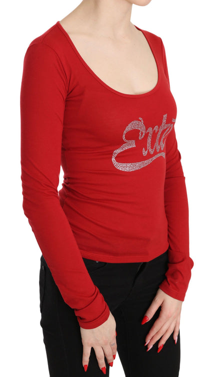 Blusa a maniche lunghe con cristalli rossi Exte