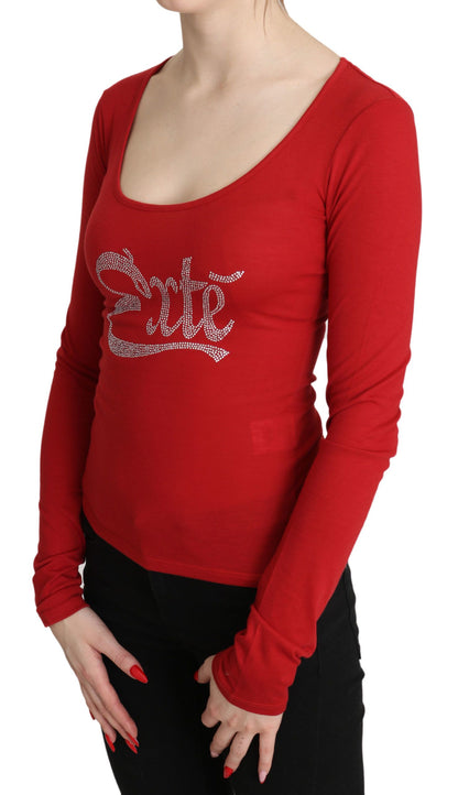 Blusa a maniche lunghe con cristalli rossi Exte