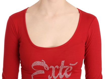 Blusa a maniche lunghe con cristalli rossi Exte