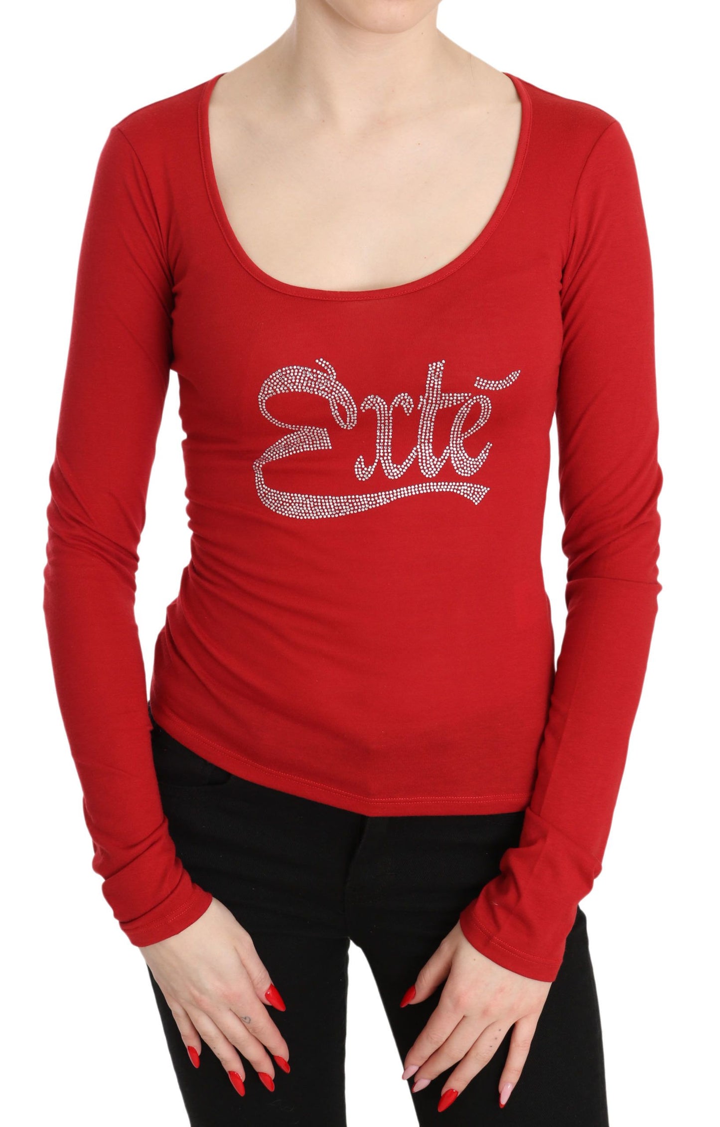 Blusa a maniche lunghe con cristalli rossi Exte