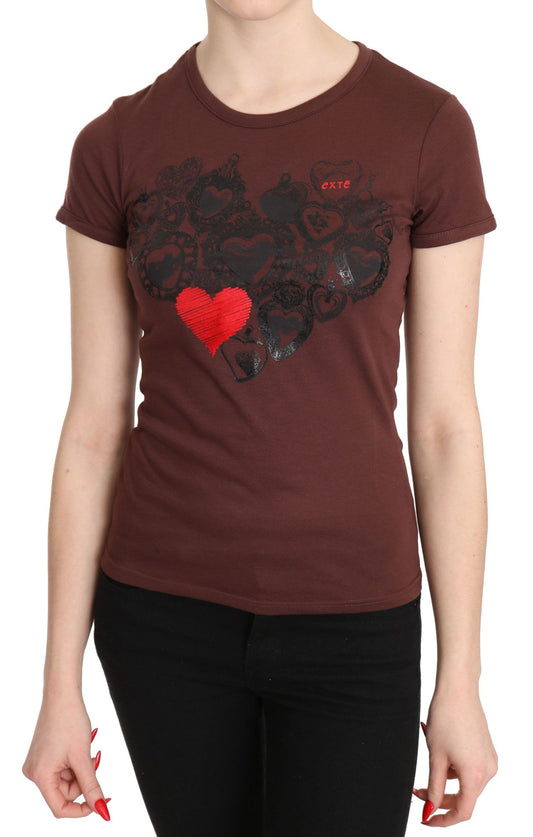 T-shirt girocollo stampata con cuori marroni Exte