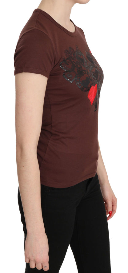 T-shirt girocollo stampata con cuori marroni Exte