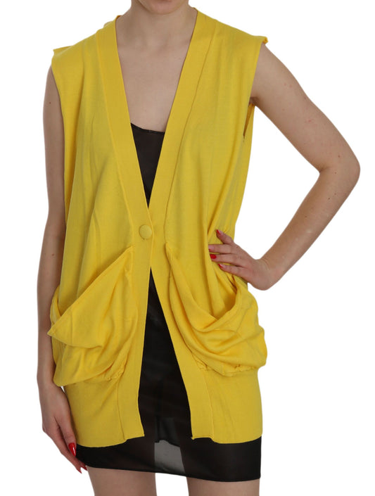 PINK MEMORIES Cardigan senza maniche in cotone giallo 100%