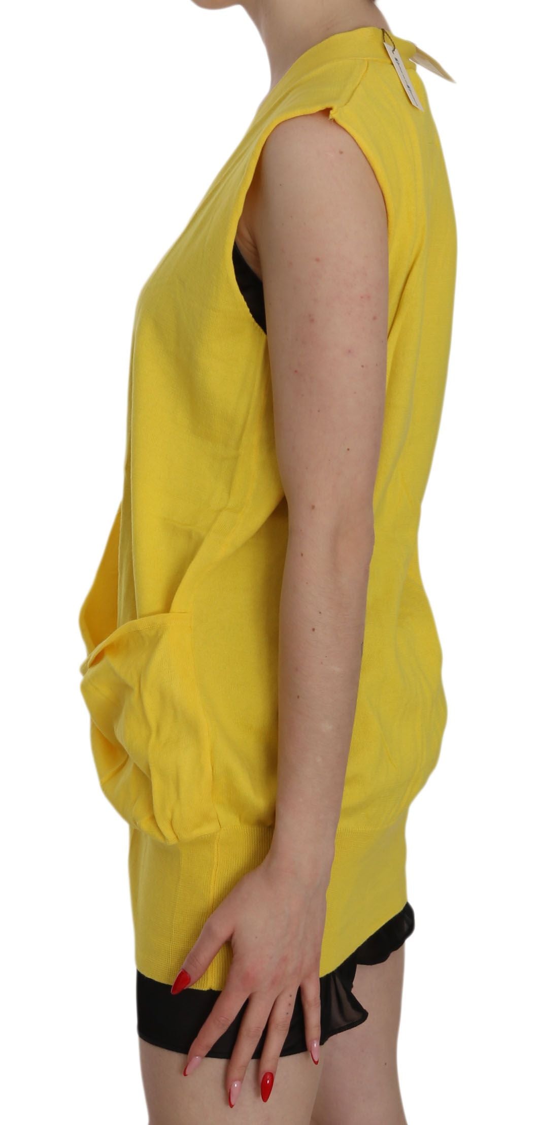 PINK MEMORIES Cardigan senza maniche in cotone giallo 100%