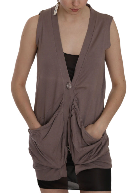 PINK MEMORIES Cardigan senza maniche in cotone marrone 100%