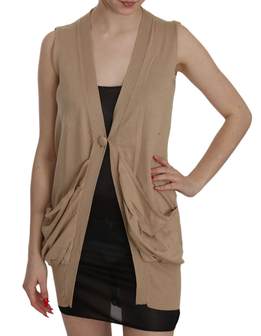 PINK MEMORIES Cardigan senza maniche in cotone marrone 100%