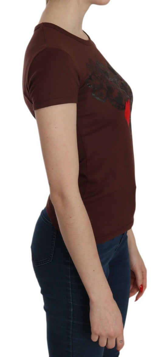 T-shirt girocollo con stampa a cuore marrone Exte e camicetta a maniche corte