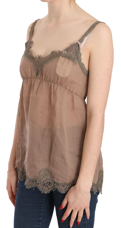 PINK MEMORIES Blusa con scollo profondo e spalline sottili in pizzo marrone