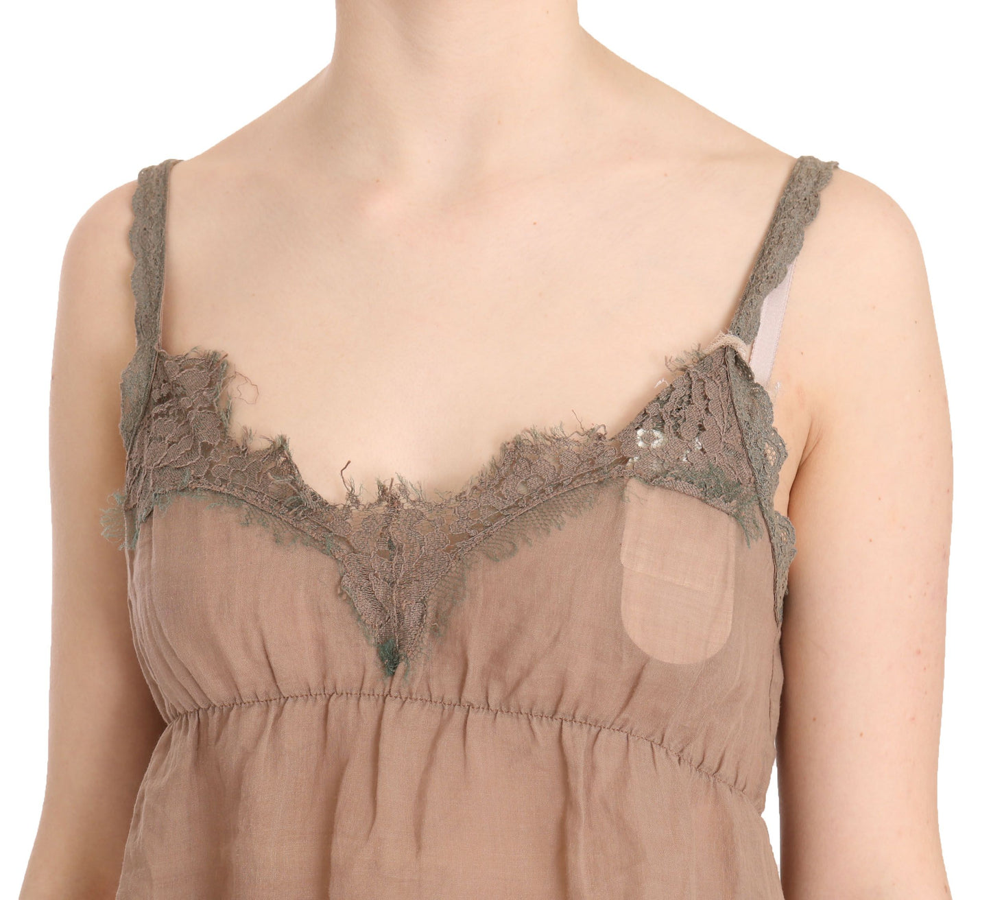 PINK MEMORIES Blusa con scollo profondo e spalline sottili in pizzo marrone