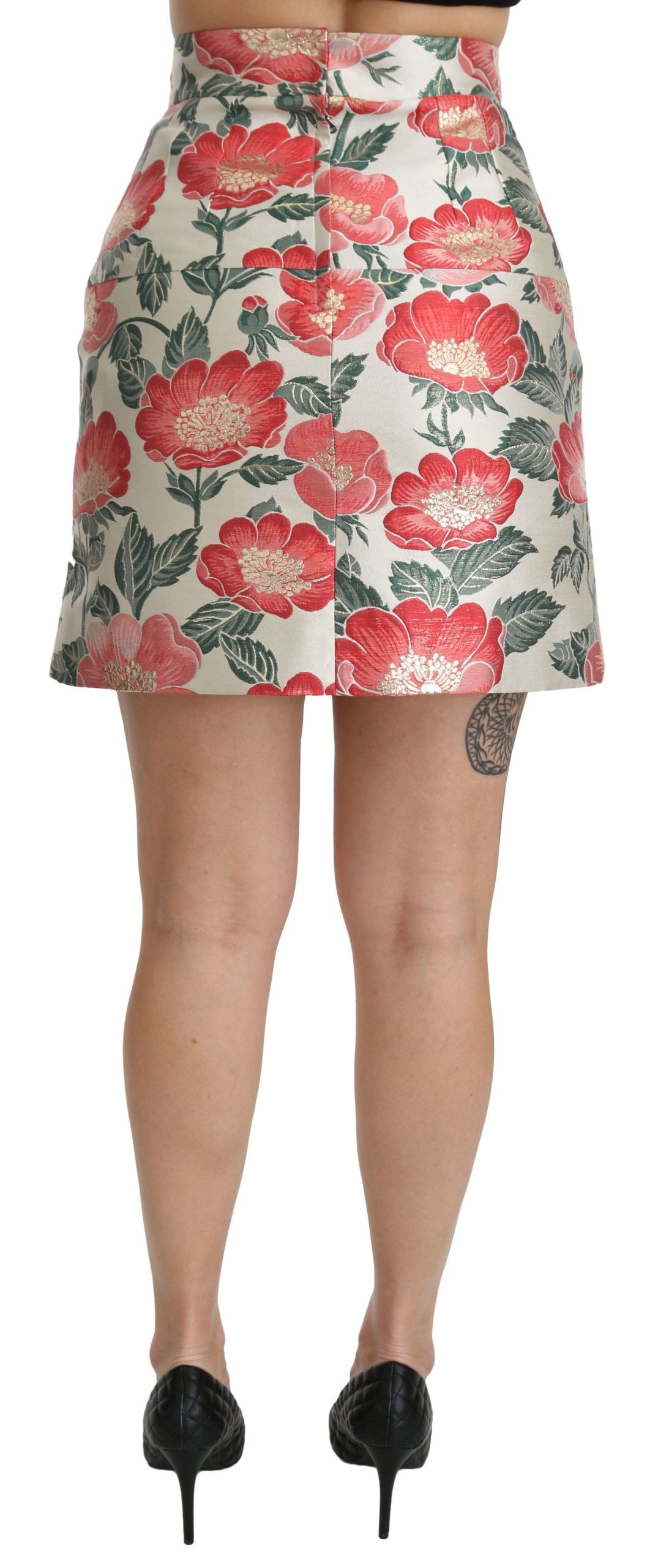 Minigonna a vita alta con stampa floreale bianca, verde e rossa Dolce &amp; Gabbana