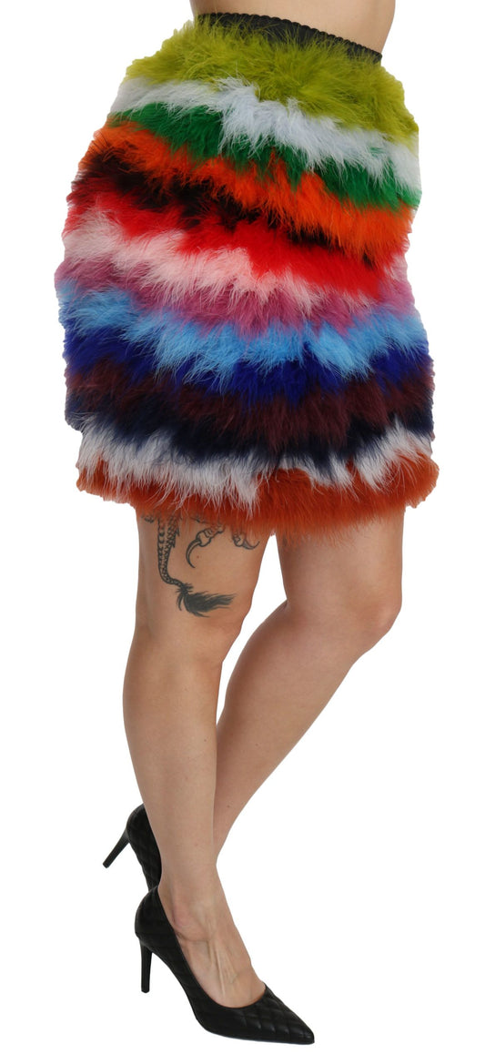 Gonna a tubino con piume a vita alta Dolce &amp; Gabbana rossa e blu