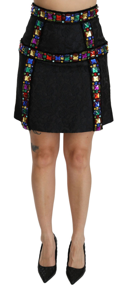Gonna a vita alta con cristalli neri Dolce &amp; Gabbana