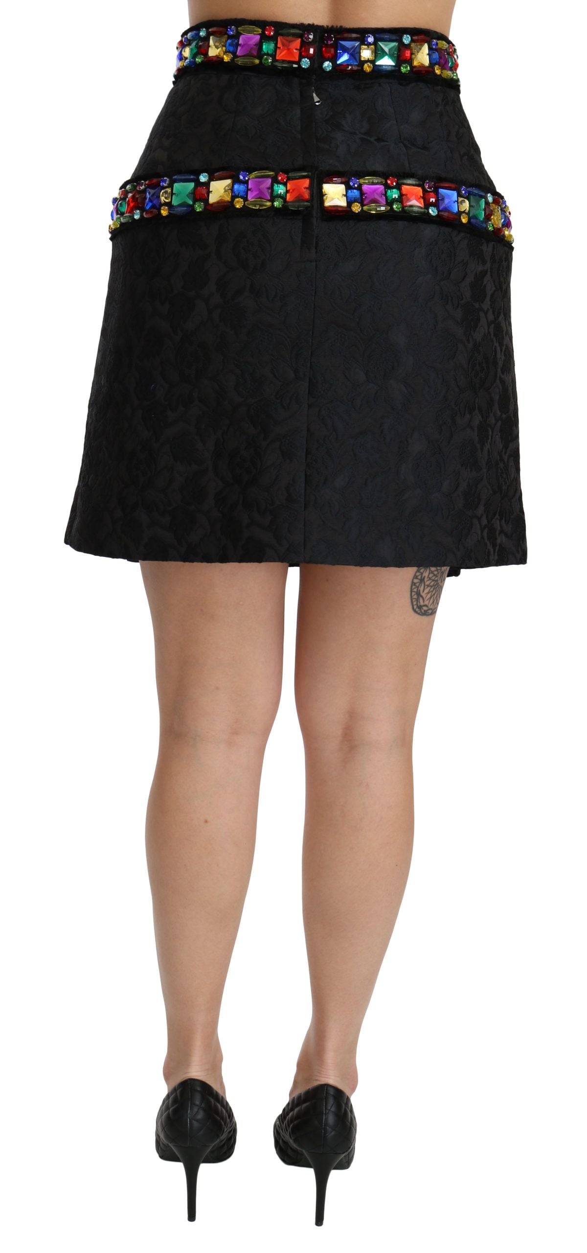 Gonna a vita alta con cristalli neri Dolce &amp; Gabbana