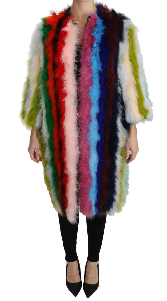 Cappotto di pelliccia multicolore con piume di tacchino Dolce &amp; Gabbana