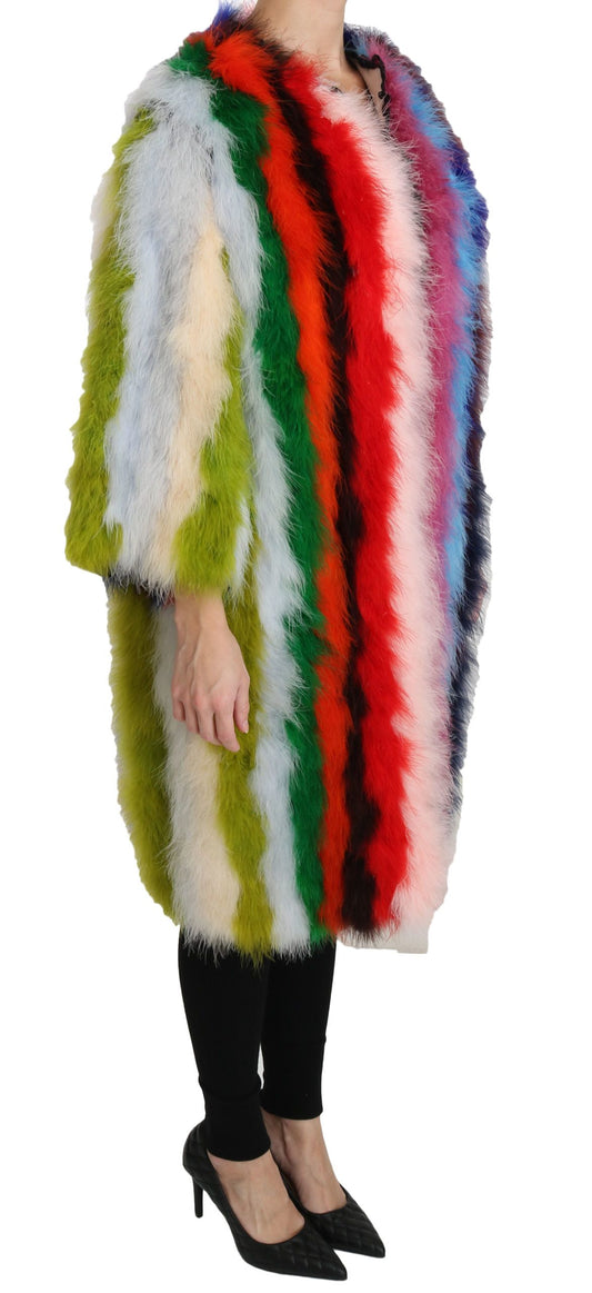 Cappotto di pelliccia multicolore con piume di tacchino Dolce &amp; Gabbana