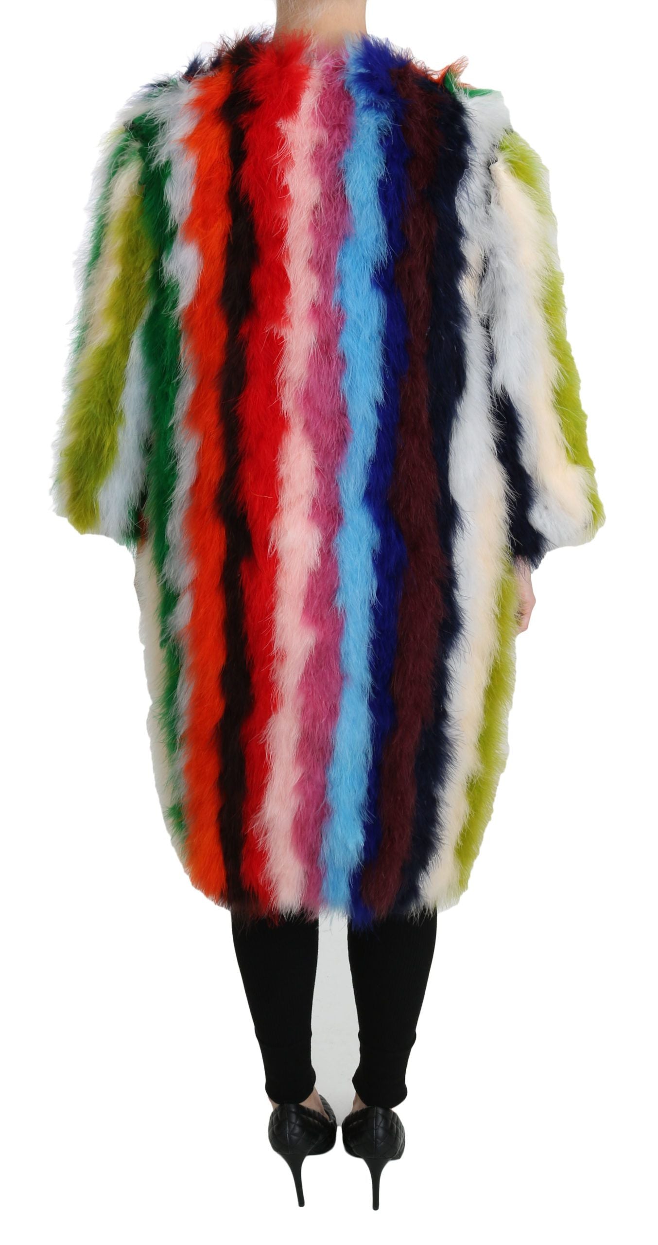 Cappotto di pelliccia multicolore con piume di tacchino Dolce &amp; Gabbana