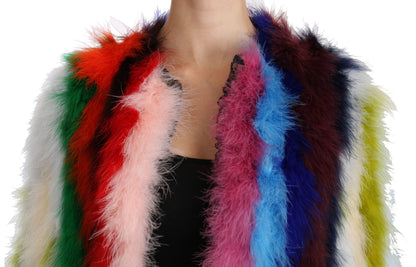 Cappotto di pelliccia multicolore con piume di tacchino Dolce &amp; Gabbana