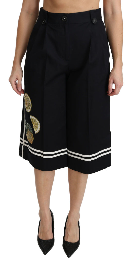 Pantaloni palazzo cropped Dolce &amp; Gabbana decorati con limone nero
